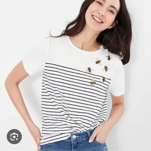 Joules Bee Design Embroidered Button Shoulder Top Size 8